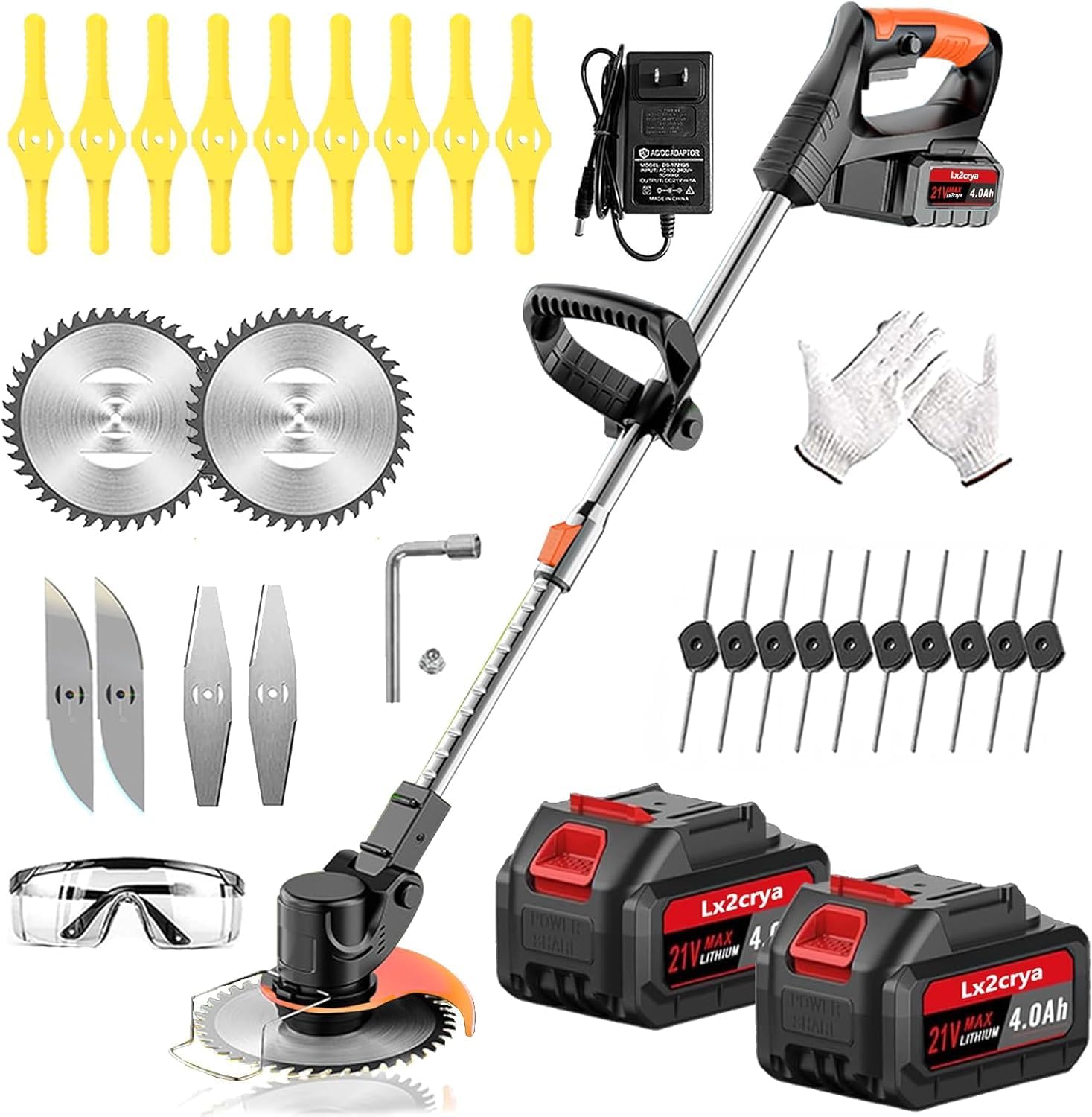 Electric Weed Wacker Cordless, 21V Weed Cordless Eater with 2X 4.0Ah Battery Powered, Cordless Weed Wacker 5 Types of Cutting Blades, Brush Cutter for Lawn Yard Garden.